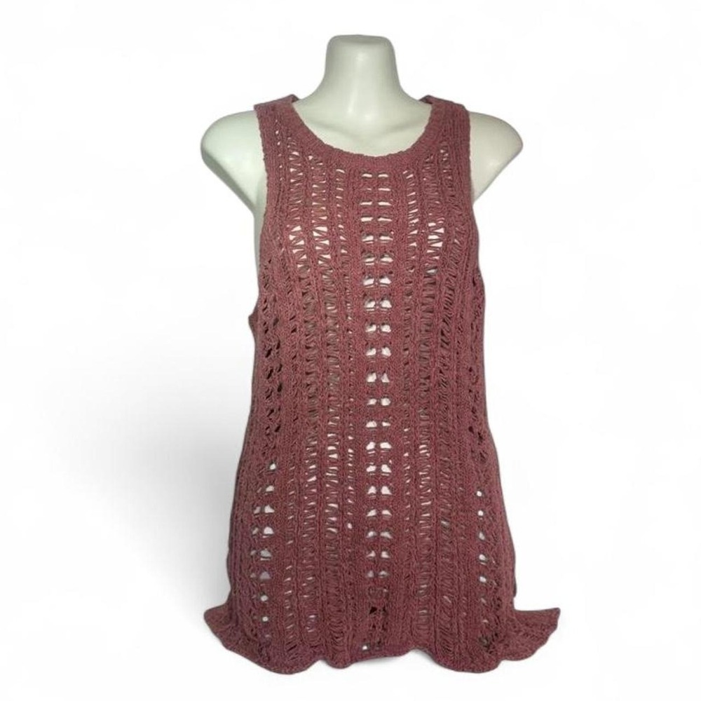 American Eagle Outfitters Coastal Nude Pink Crochet Tank Cover-up Women's Size L